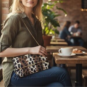 NWOT Versona Beaded Leopard Print Convertible Crossbody Clutch Purse